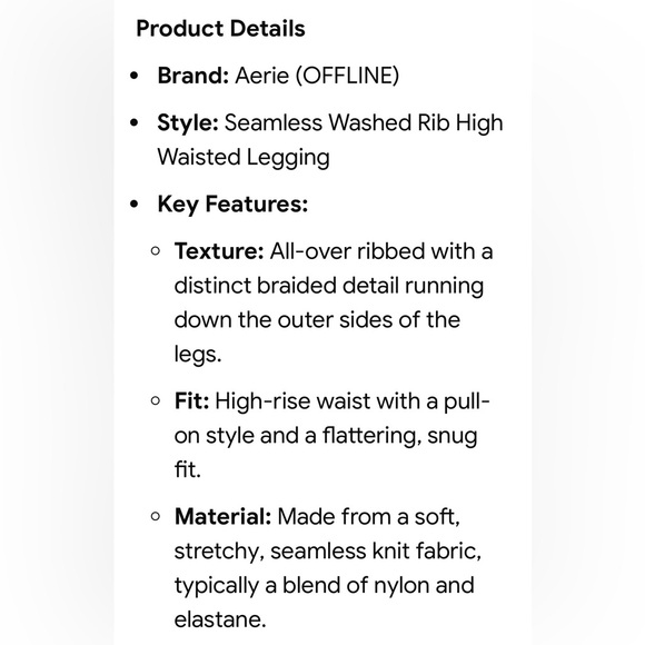 New NWOT Offline by Aerie Seamless Washed Rib High Waisted Leggings Women’s XS - Picture 5 of 6